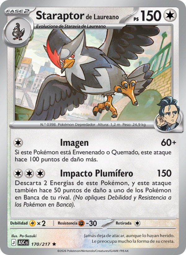 Staraptor de Laureano 170 — Erhabene Helden (Spanish Pokémon TCG card)