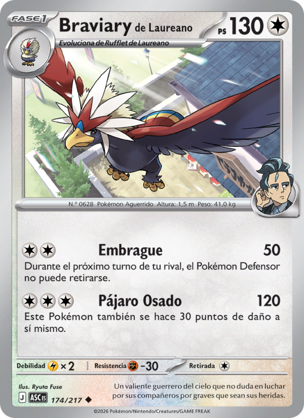 Braviary de Laureano 174 — Erhabene Helden (Spanish Pokémon TCG card)