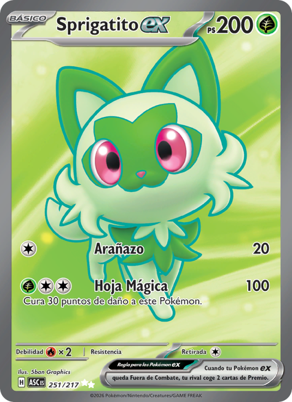 Sprigatito ex 251 — Erhabene Helden (Spanish Pokémon TCG card)