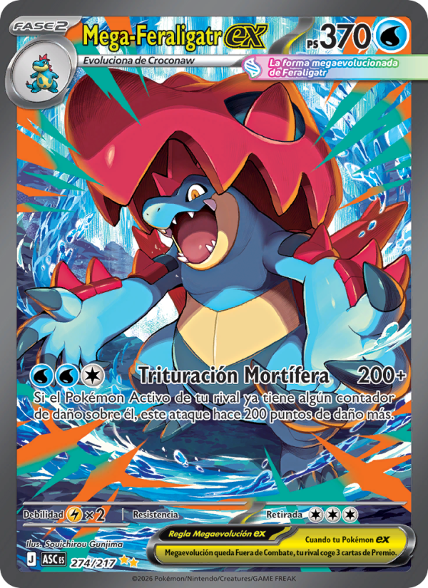 Mega-Feraligatr ex 274 — Erhabene Helden (Spanish Pokémon TCG card)