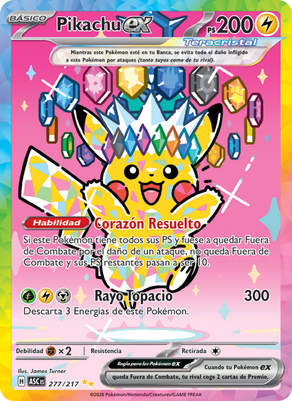 Pikachu ex 277 — Erhabene Helden (Spanish Pokémon TCG card)