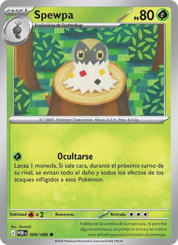 Spewpa 008 — Optimale Ordnung (Spanish Pokémon TCG card)