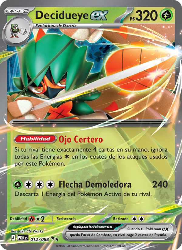 Decidueye ex 012 — Optimale Ordnung (Spanish Pokémon TCG card)