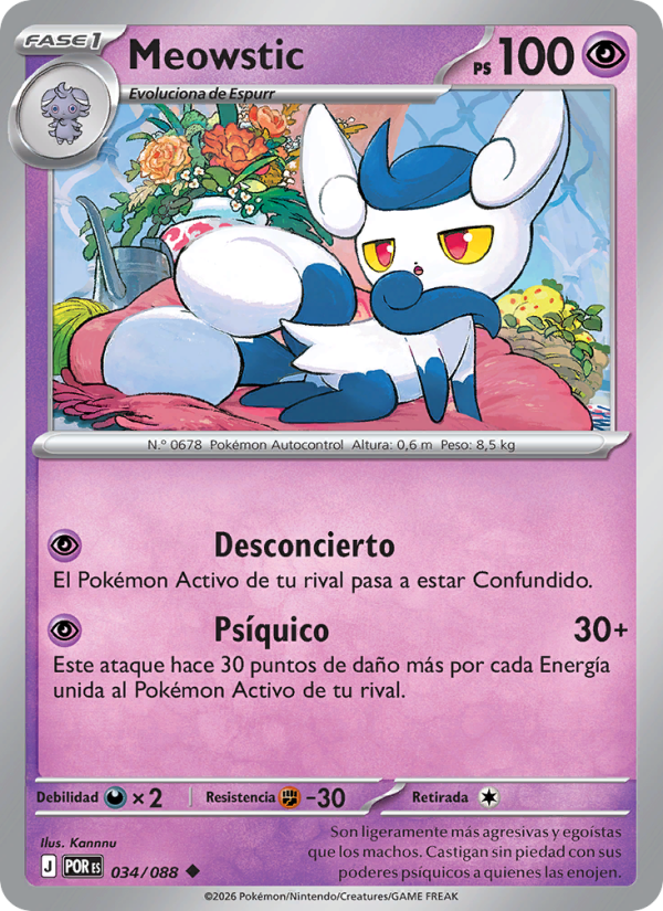 Meowstic 034 — Optimale Ordnung (Spanish Pokémon TCG card)