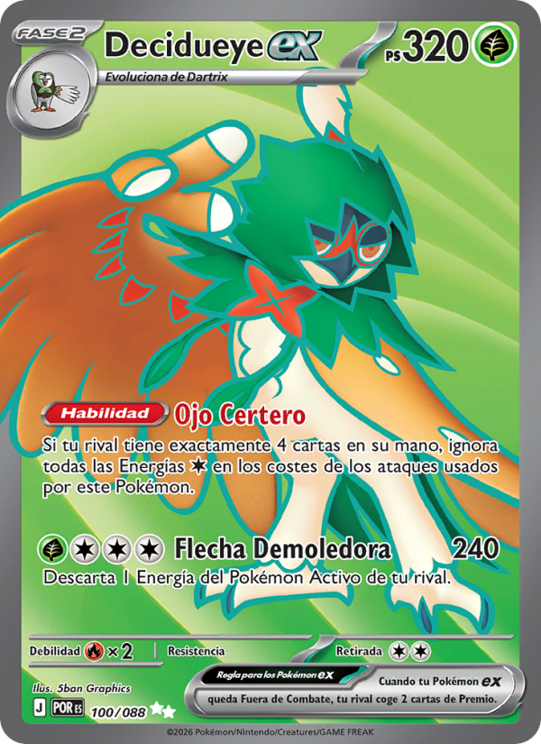 Decidueye ex 100 — Optimale Ordnung (Spanish Pokémon TCG card)