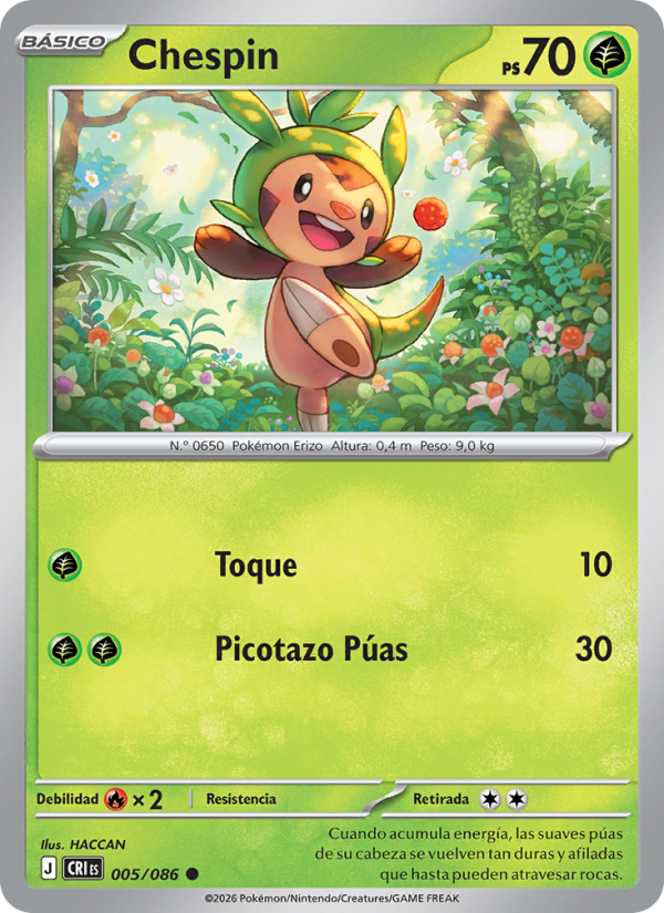 Chespin 005 — Wachsendes Chaos (Spanish Pokémon TCG card)
