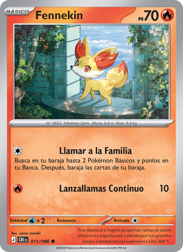 Fennekin 011 — Wachsendes Chaos (Spanish Pokémon TCG card)