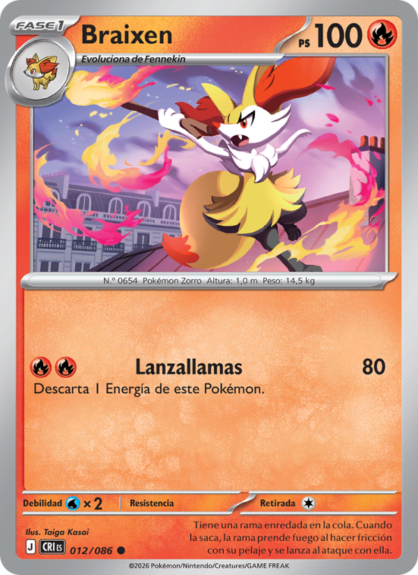 Braixen 012 — Wachsendes Chaos (Spanish Pokémon TCG card)