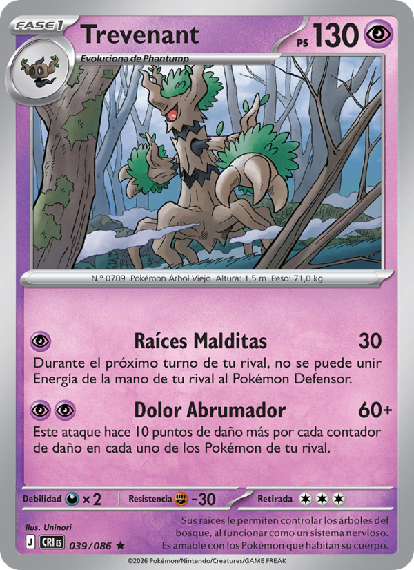Trevenant 039 — Wachsendes Chaos (Spanish Pokémon TCG card)