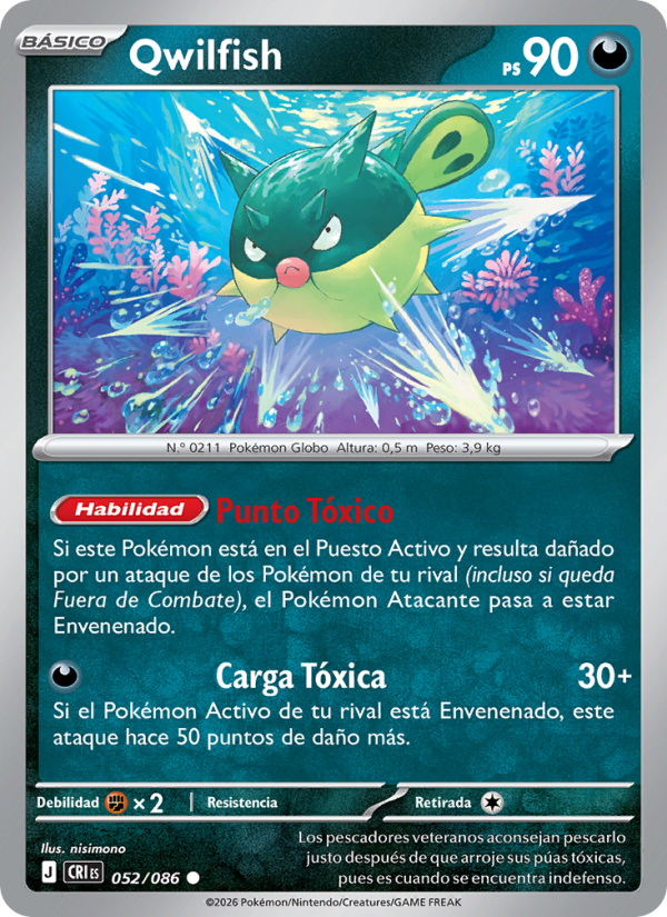 Qwilfish 052 — Wachsendes Chaos (Spanish Pokémon TCG card)