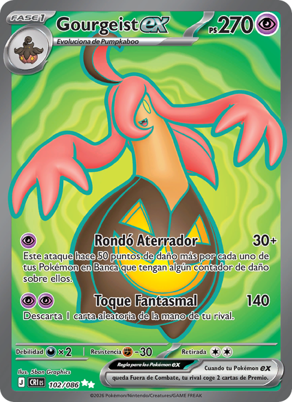 Gourgeist ex 102 — Wachsendes Chaos (Spanish Pokémon TCG card)