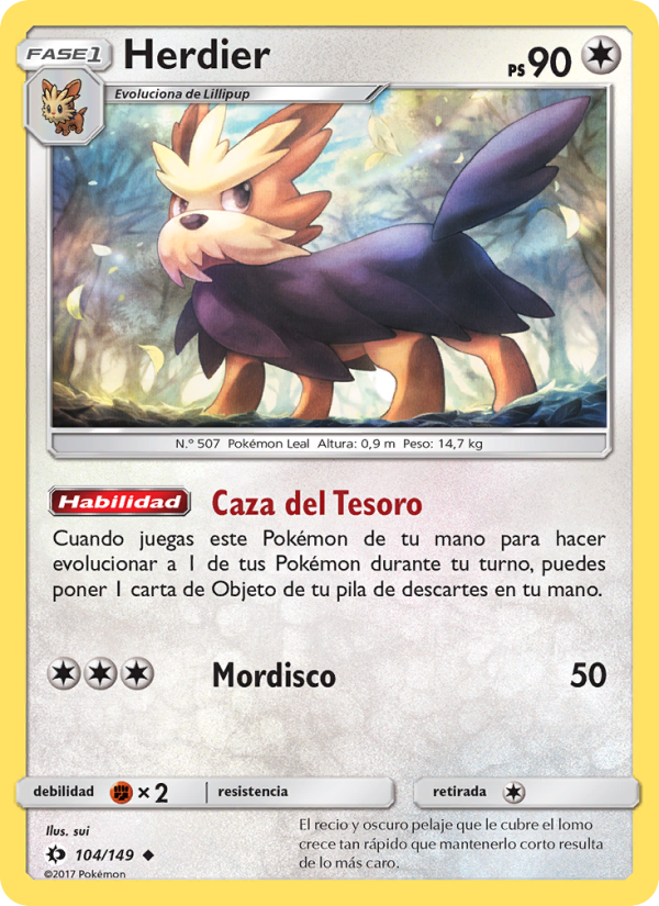 Herdier 104 — Sun & Moon (Spanish Pokémon TCG card)