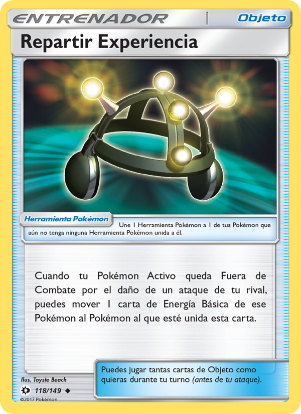 Repartir Experiencia 118 — Sun & Moon (Spanish Pokémon TCG card)