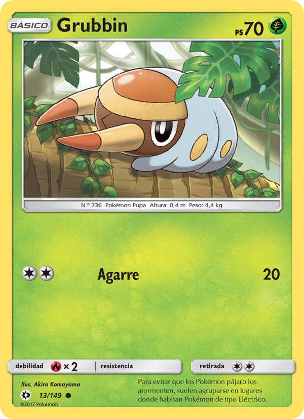 Grubbin 13 — Sun & Moon (Spanish Pokémon TCG card)