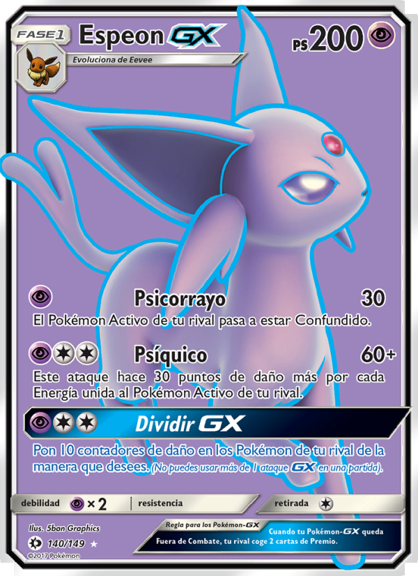 Espeon GX 140 — Sun & Moon (Spanish Pokémon TCG card)