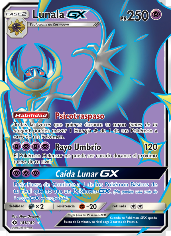 Lunala GX 141 — Sun & Moon (Spanish Pokémon TCG card)