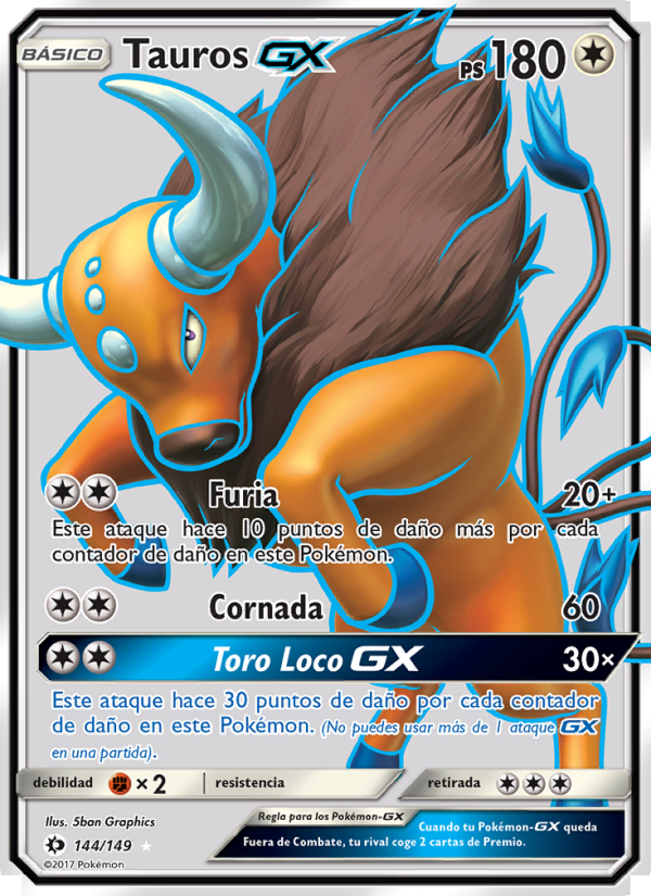 Tauros GX 144 — Sun & Moon (Spanish Pokémon TCG card)
