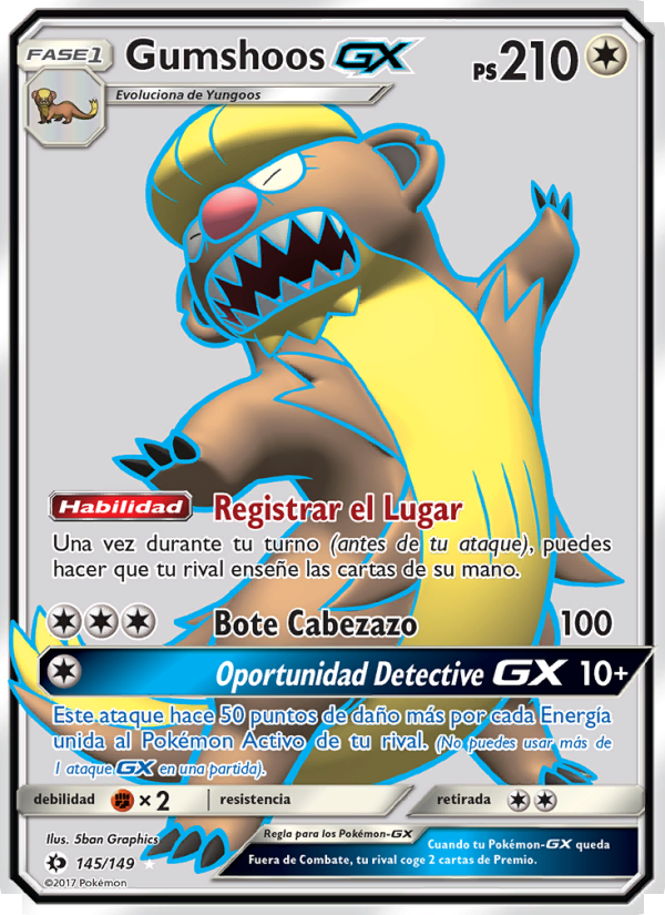 Gumshoos GX 145 — Sun & Moon (Spanish Pokémon TCG card)