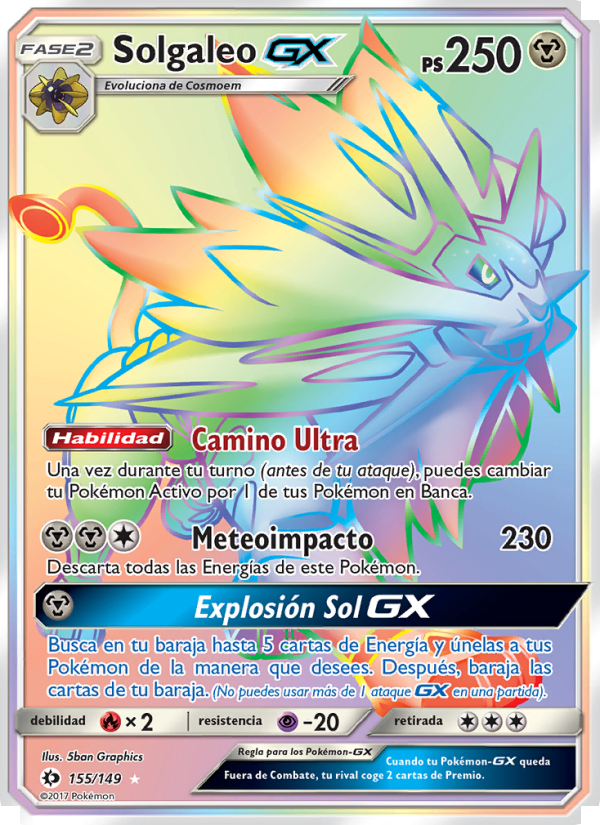 Solgaleo GX 155 — Sun & Moon (Spanish Pokémon TCG card)