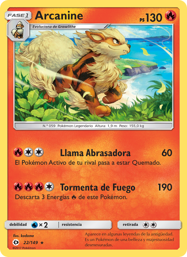 Arcanine 22 — Sun & Moon (Spanish Pokémon TCG card)