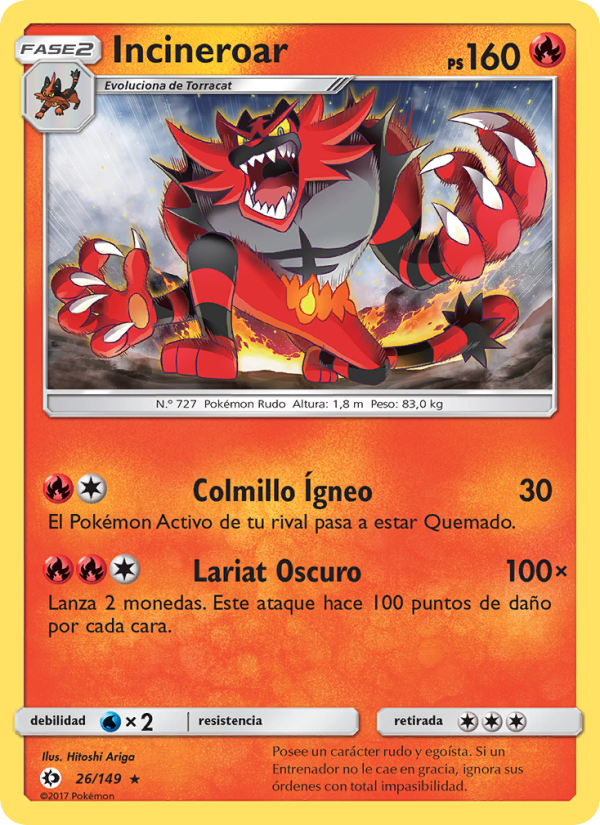 Incineroar 26 — Sun & Moon (Spanish Pokémon TCG card)