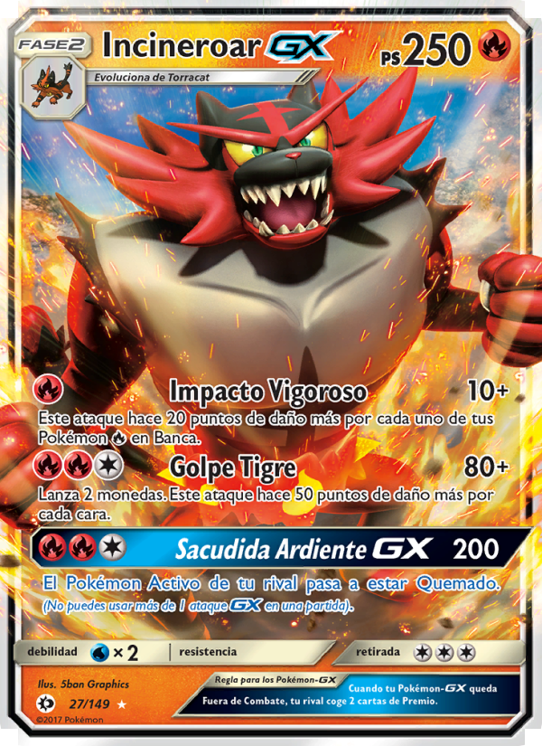 Incineroar GX 27 — Sun & Moon (Spanish Pokémon TCG card)