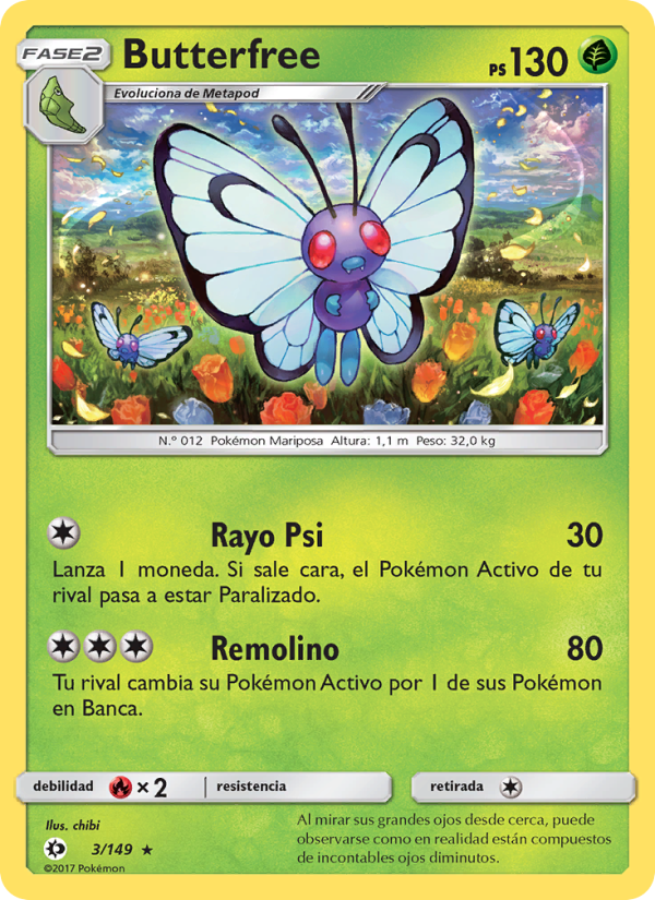 Butterfree 3 — Sun & Moon (Spanish Pokémon TCG card)