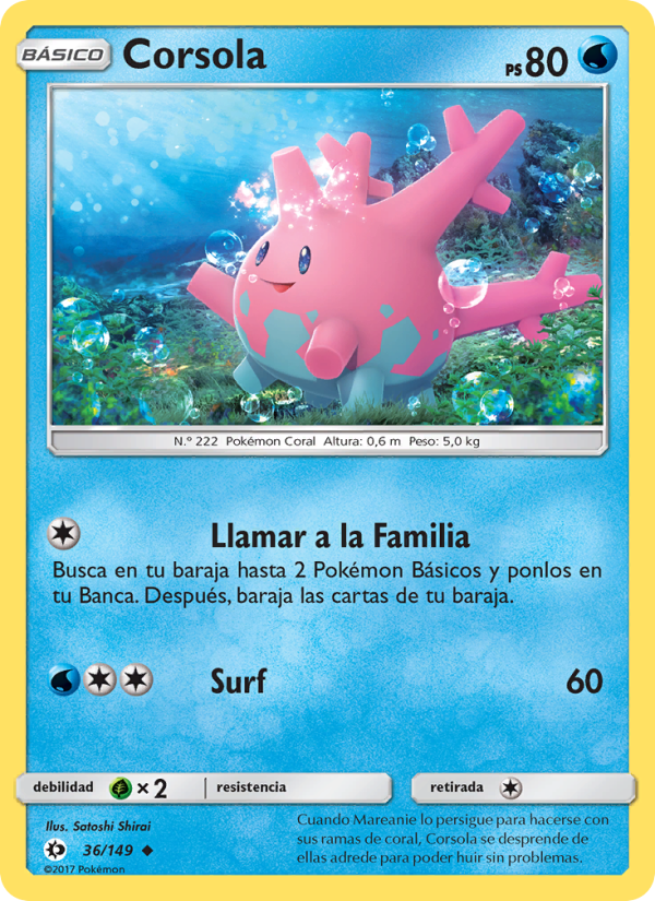 Corsola 36 — Sun & Moon (Spanish Pokémon TCG card)