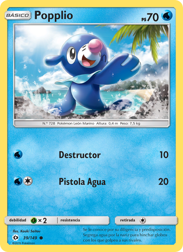 Popplio 39 — Sun & Moon (Spanish Pokémon TCG card)