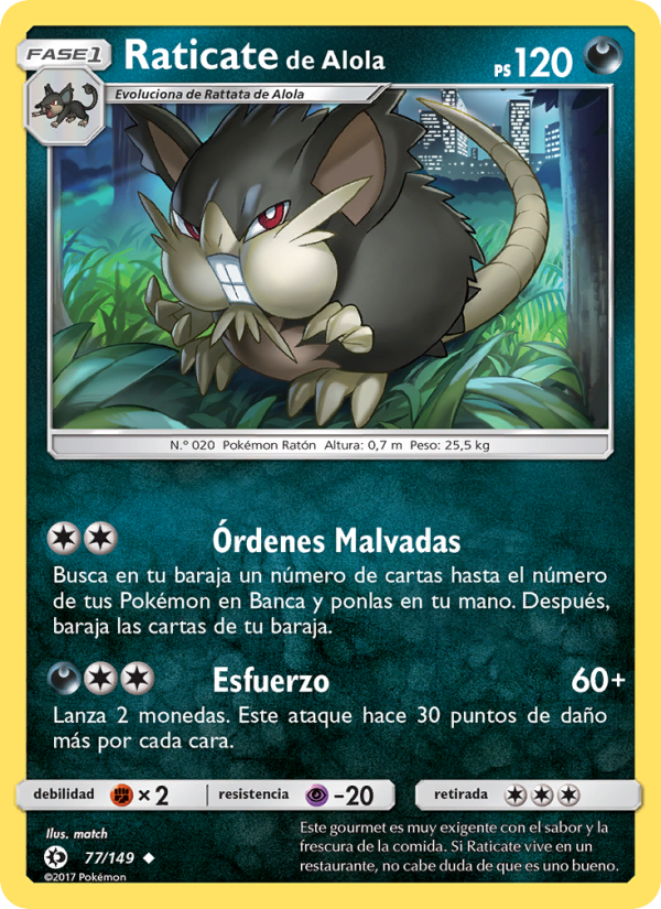 Raticate de Alola 77 — Sun & Moon (Spanish Pokémon TCG card)