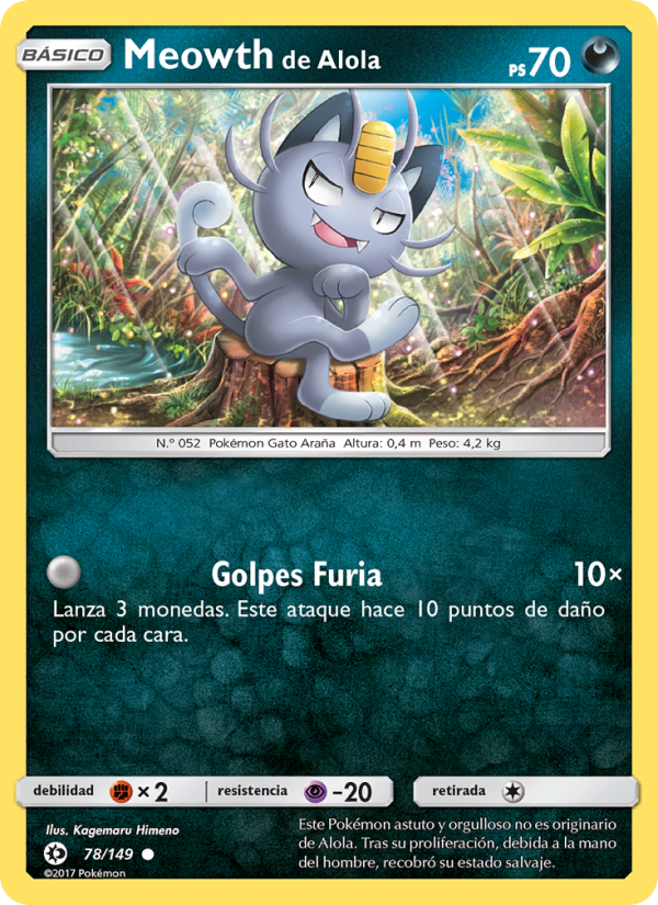 Meowth de Alola 78 — Sun & Moon (Spanish Pokémon TCG card)
