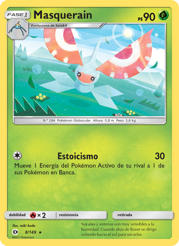 Masquerain 8 — Sun & Moon (Spanish Pokémon TCG card)