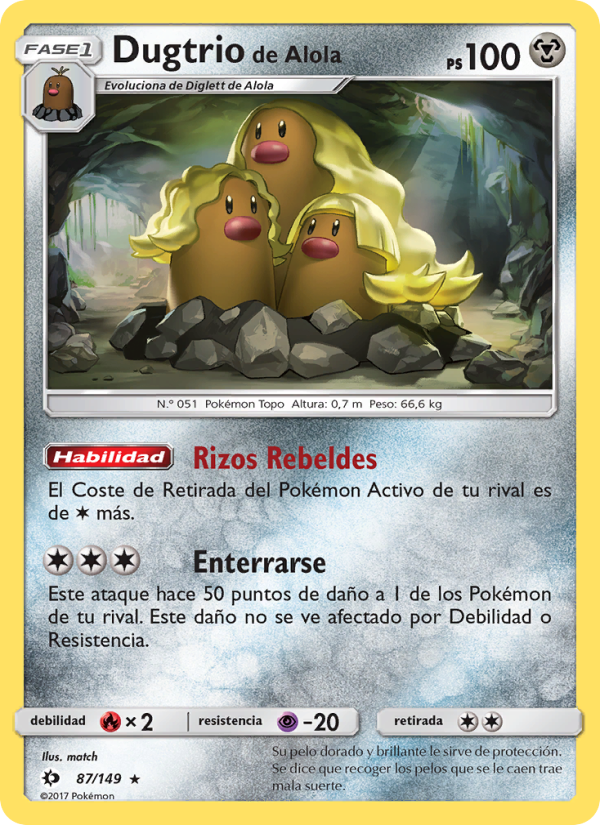 Dugtrio de Alola 87 — Sun & Moon (Spanish Pokémon TCG card)