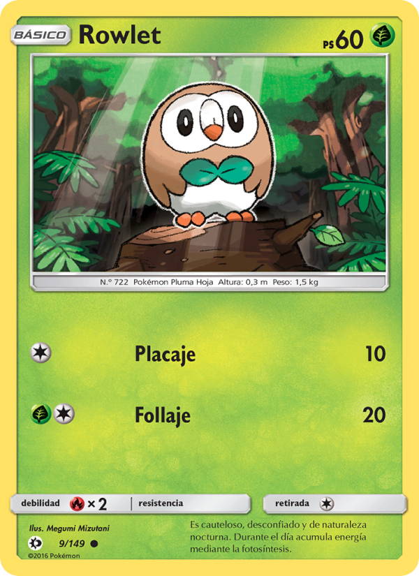 Rowlet 9 — Sun & Moon (Spanish Pokémon TCG card)