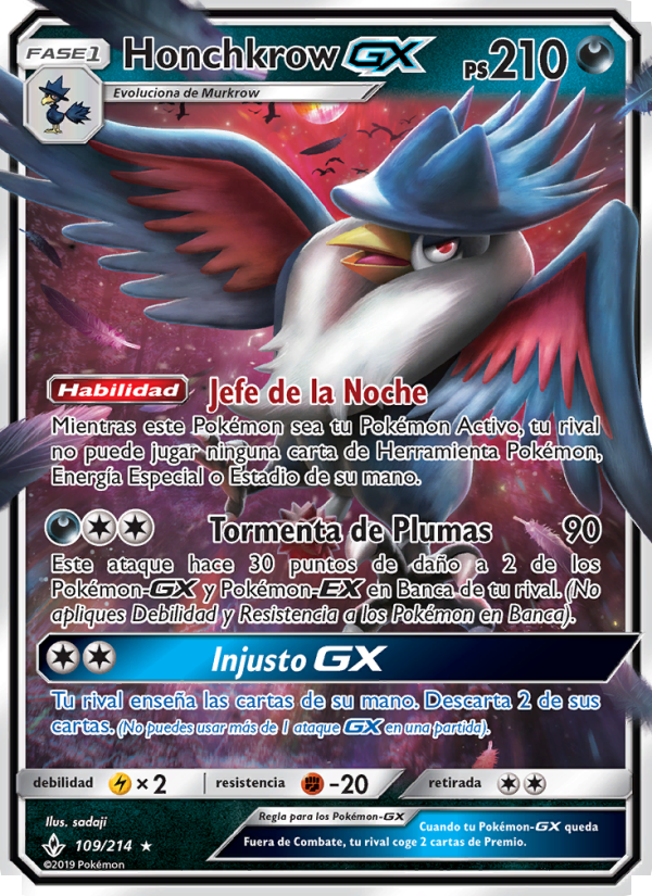 Honchkrow GX 109 — Unbroken Bonds (Spanish Pokémon TCG card)