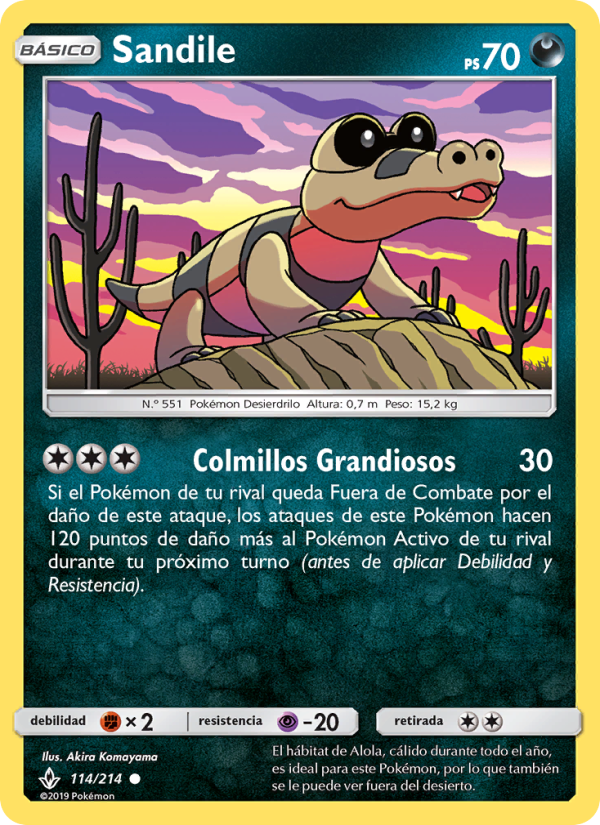 Sandile 114 — Unbroken Bonds (Spanish Pokémon TCG card)