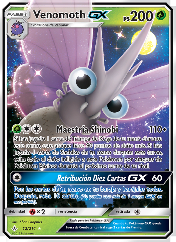 Venomoth GX 12 — Unbroken Bonds (Spanish Pokémon TCG card)