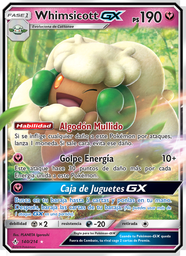 Whimsicott GX 140 — Unbroken Bonds (Spanish Pokémon TCG card)