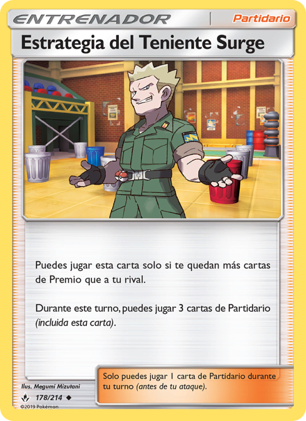 Estrategia del Teniente Surge 178 — Unbroken Bonds (Spanish Pokémon TCG card)