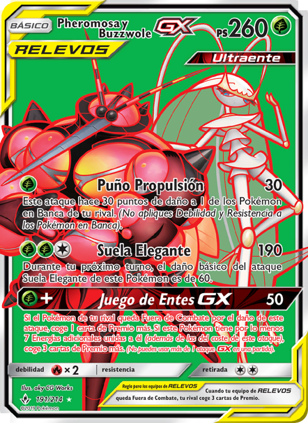 Pheromosa y Buzzwole GX 191 — Unbroken Bonds (Spanish Pokémon TCG card)