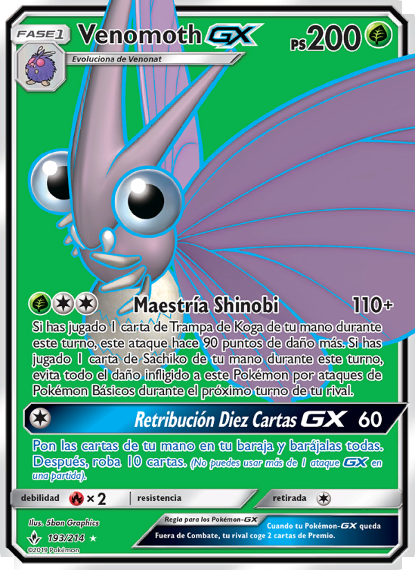 Venomoth GX 193 — Unbroken Bonds (Spanish Pokémon TCG card)