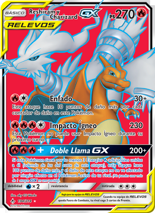 Reshiram y Charizard GX 194 — Unbroken Bonds (Spanish Pokémon TCG card)