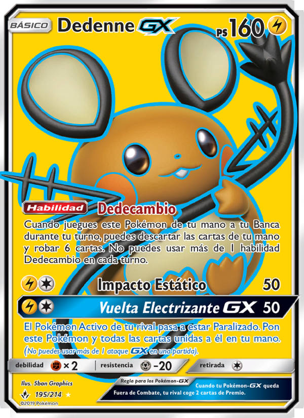 Dedenne GX 195 — Unbroken Bonds (Spanish Pokémon TCG card)