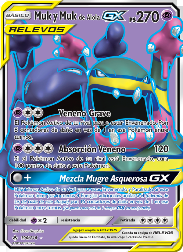 Muk y Muk de Alola GX 196 — Unbroken Bonds (Spanish Pokémon TCG card)