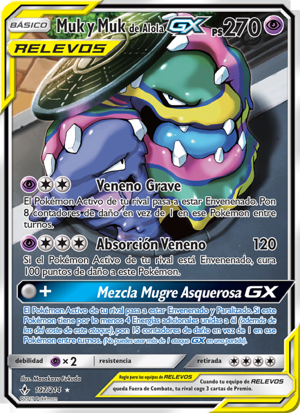Muk y Muk de Alola GX 197 — Unbroken Bonds (Spanish Pokémon TCG card)