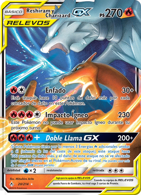 Reshiram y Charizard GX 20 — Unbroken Bonds (Spanish Pokémon TCG card)