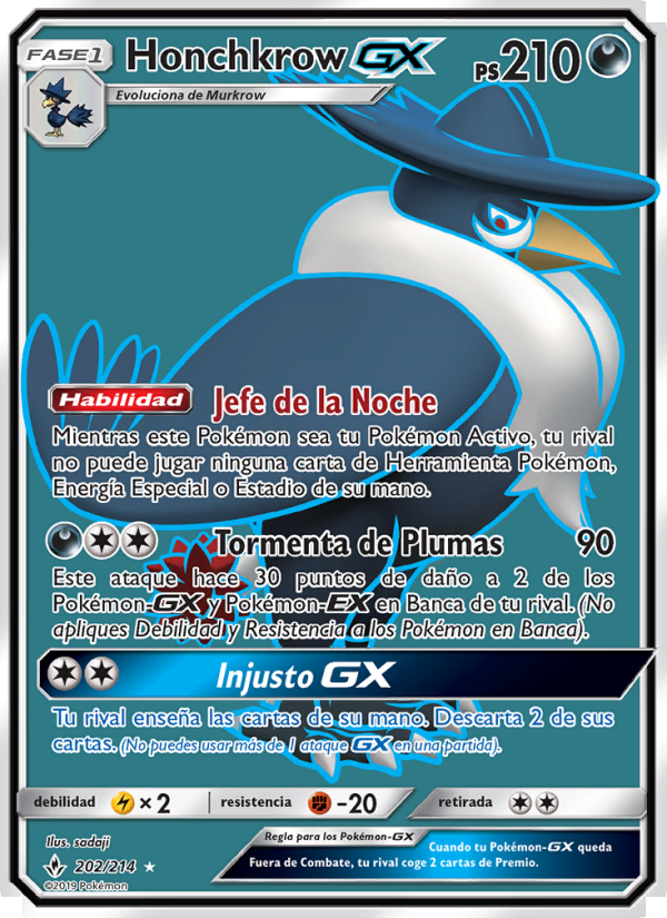 Honchkrow GX 202 — Unbroken Bonds (Spanish Pokémon TCG card)