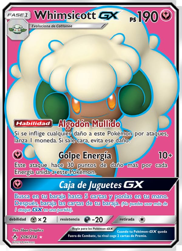 Whimsicott GX 206 — Unbroken Bonds (Spanish Pokémon TCG card)