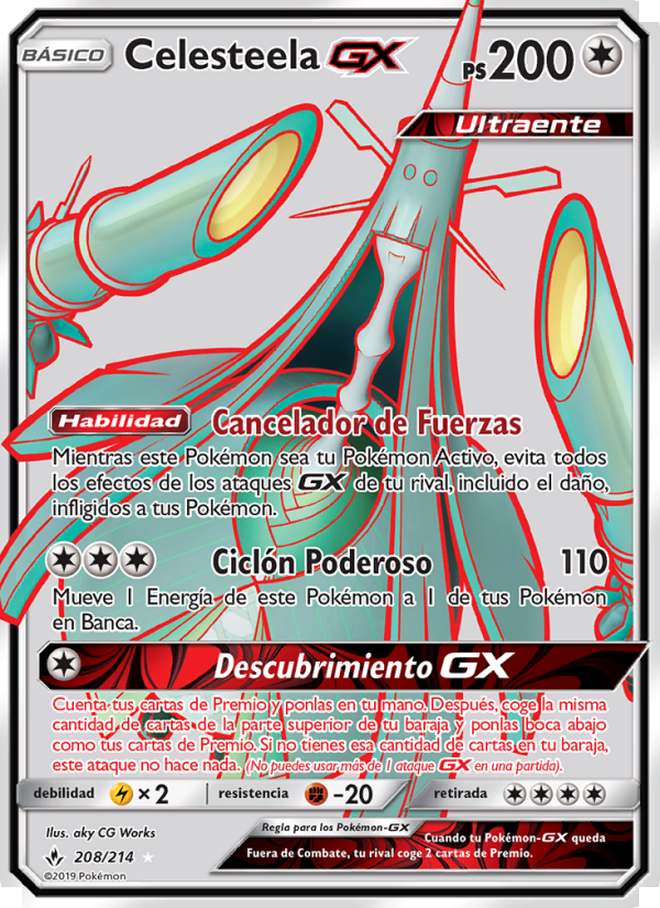 Celesteela GX 208 — Unbroken Bonds (Spanish Pokémon TCG card)