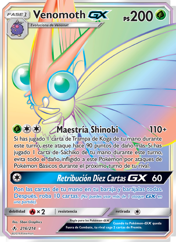 Venomoth GX 216 — Unbroken Bonds (Spanish Pokémon TCG card)
